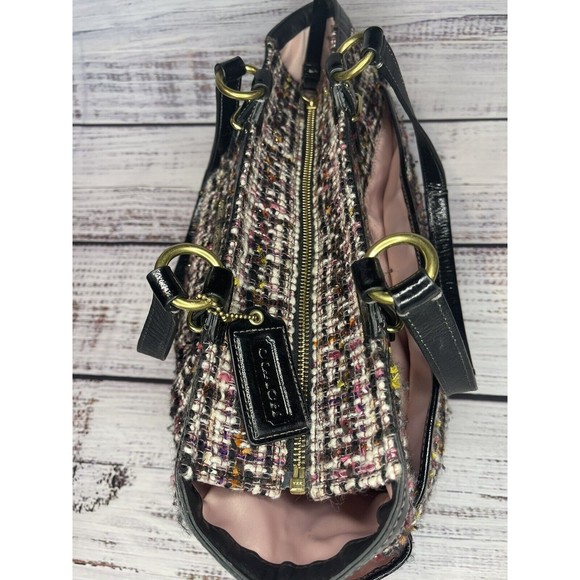 Coach Galaxy Tweed Tote Bag Shoulder Purse H1221-F20025 Black Pink & Tan - Picture 10 of 15